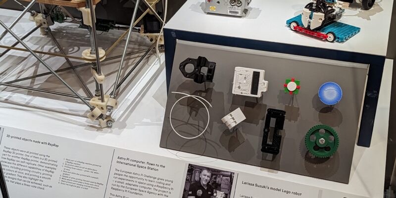 Astro Pi Izzy on display at the Science Museum, London.