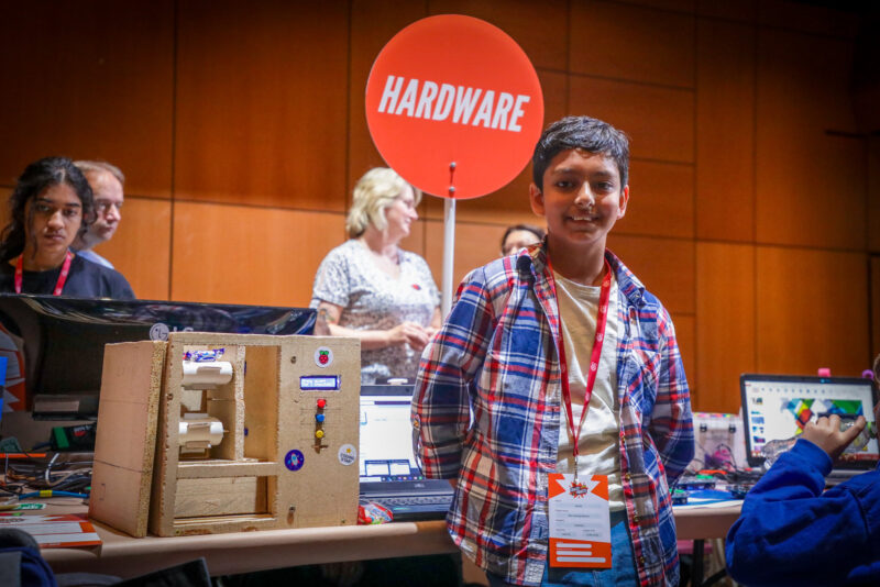 A young tech creator with a hardware project at Coolest Projects Ireland.