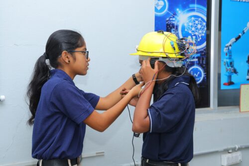 Two female students at the Coding Academy in Telangana.