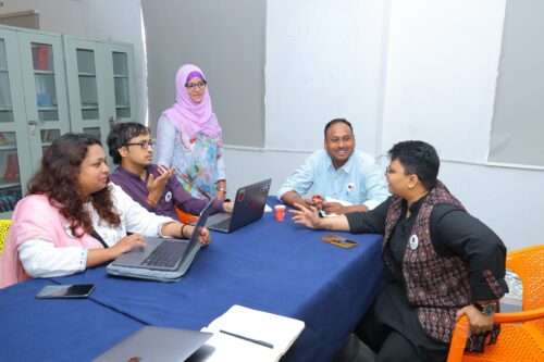 A group of people from the Raspberry Pi Foundation at the Coding Academy in Telangana.