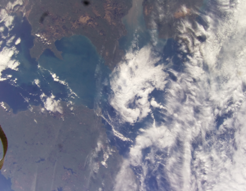 A photo the Irish Sea with the coastlines of the UK and Ireland