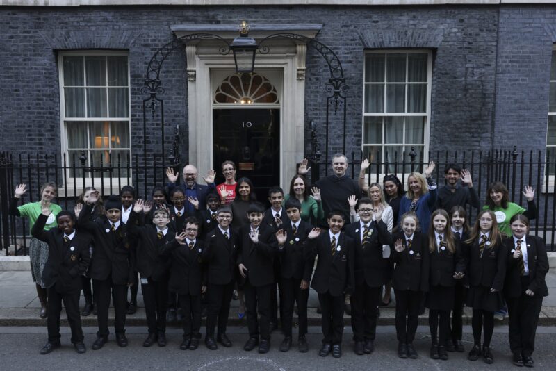 Learners from a Code Club in front of Number Ten Downing Street.