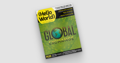 The Hello World Global Exchange magazine cover on a plain background.