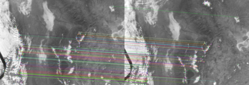 An example of features of the earth’s surface being matched across two different images.