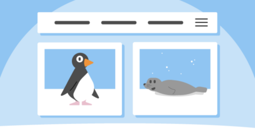 An animated image of a penguin and a seal on a snowy surface.