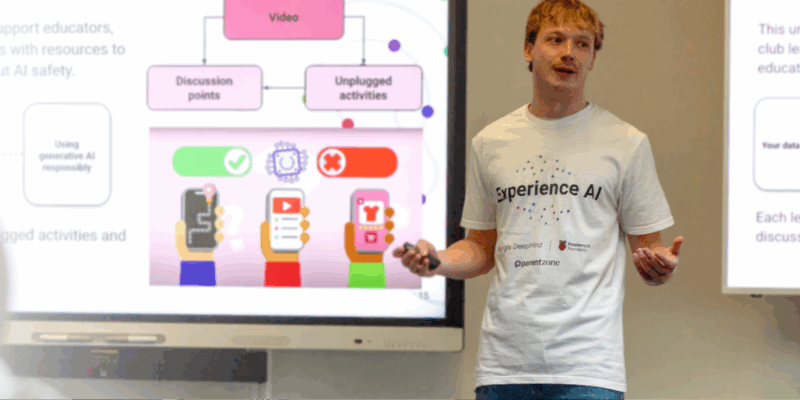 An educator is delivering a presentation during a workshop.