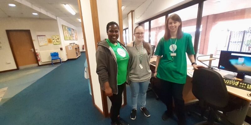 Isabelle at her club in Stourbridge with Code Club Community Coordinator Rujeko.