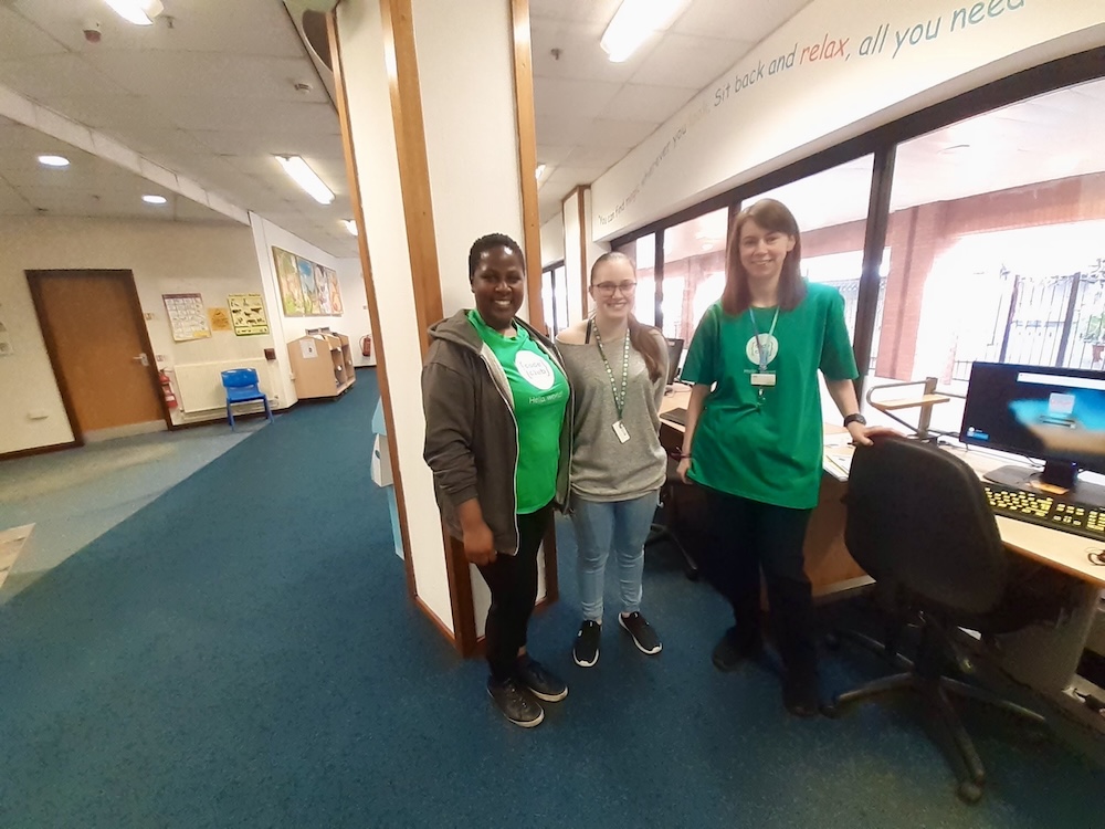 Isabelle at her club in Stourbridge with Code Club Community Coordinator Rujeko.