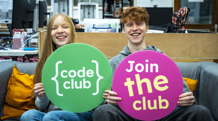 Two young coders at a Code Club.
