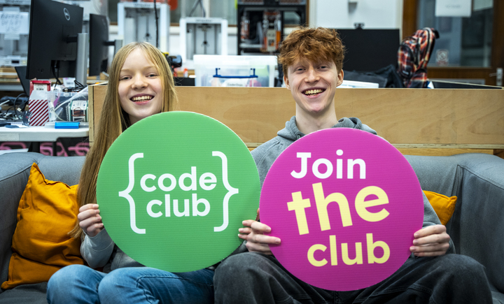 Two young coders at a Code Club.