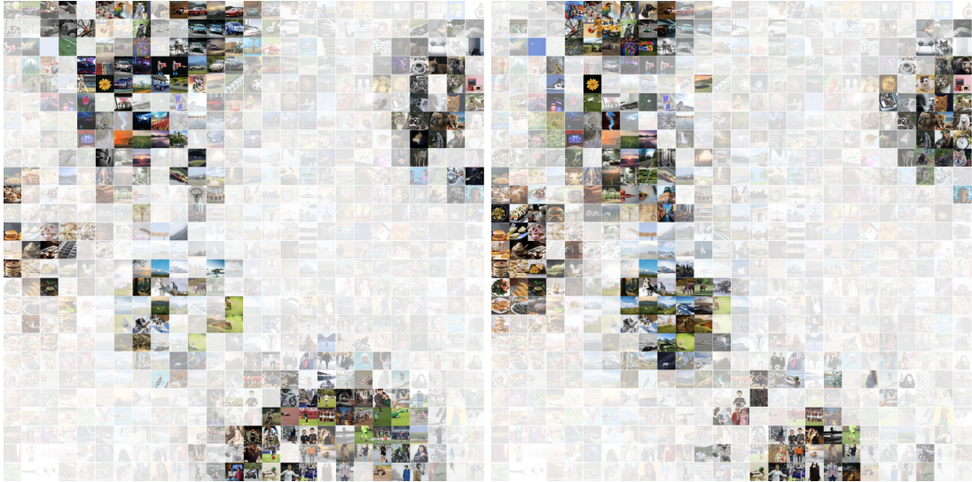 Two users’ heatmaps presented side by side, showing their respective filter bubbles