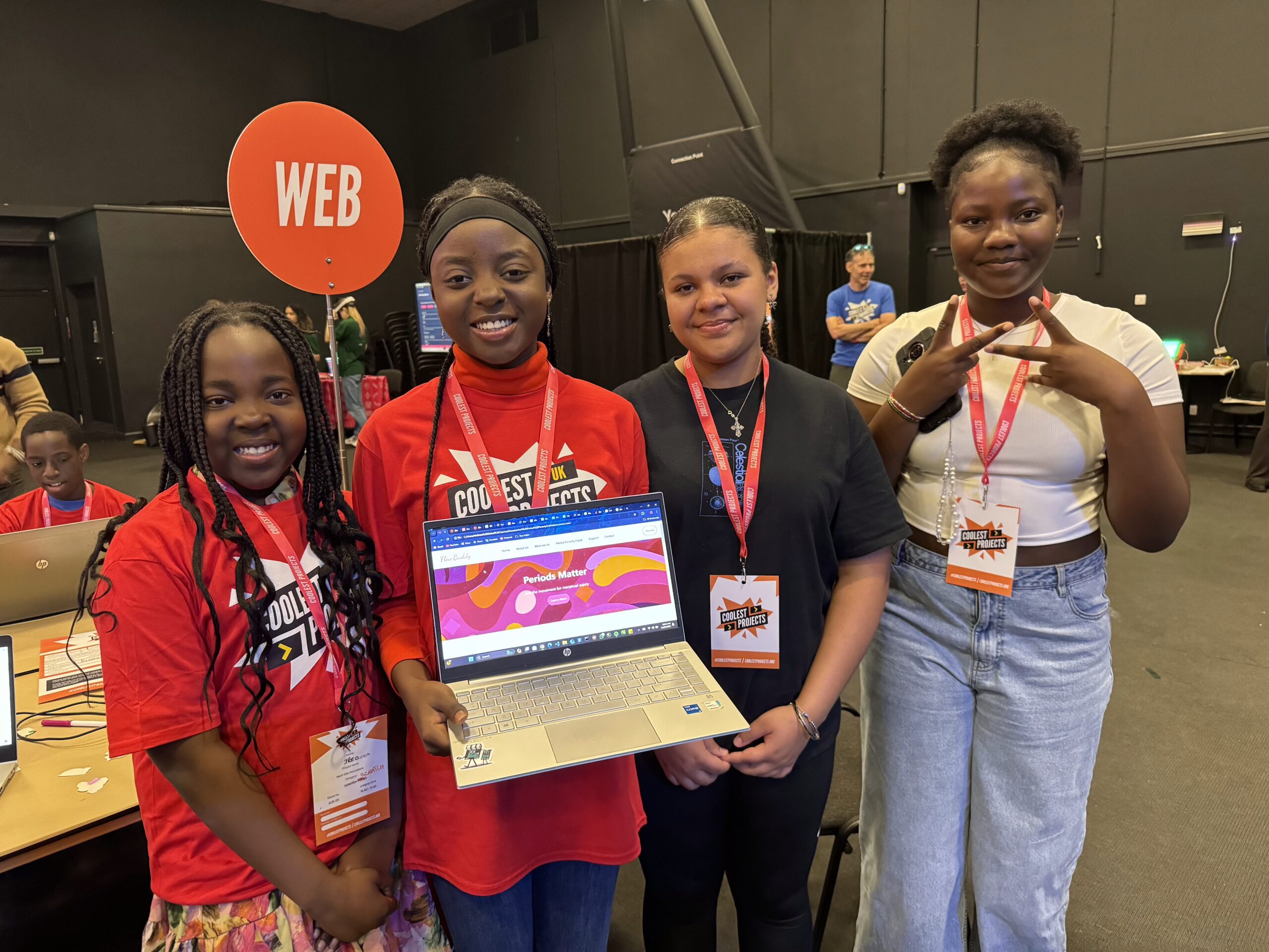 Inspiring young innovators from Belfast — Michelle, 15, Inilouwa, 18, Jedidiah, 14 — and Irioluwa, 11