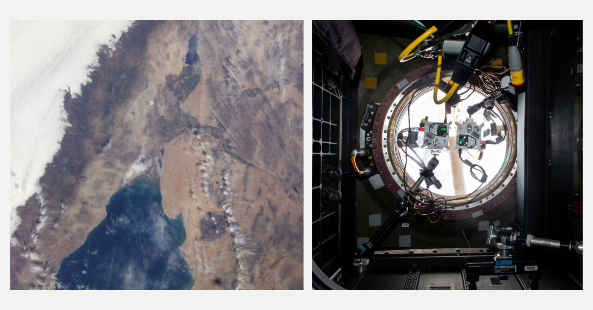 Photo of the Gulf of California captured from the WORF window by team ByndTSky, and the Astro Pis situated in WORF