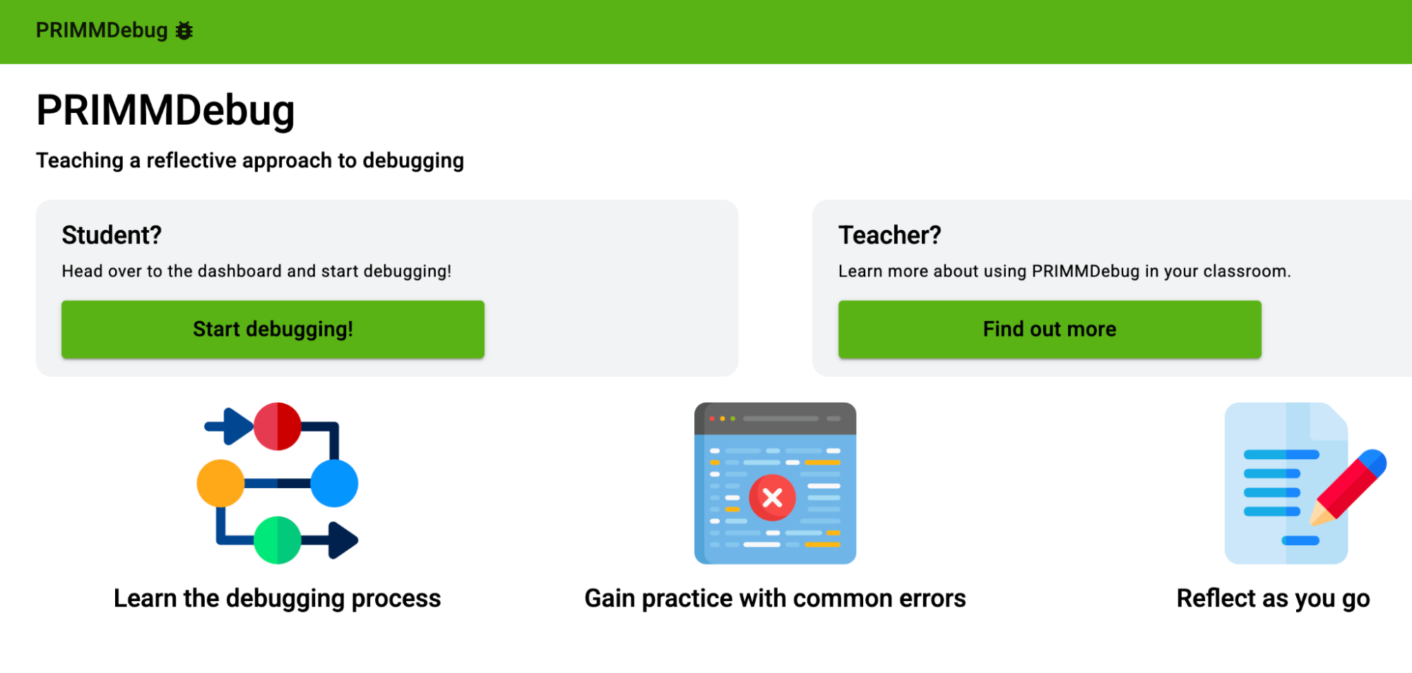 The interface of the PRIMMDebug tool