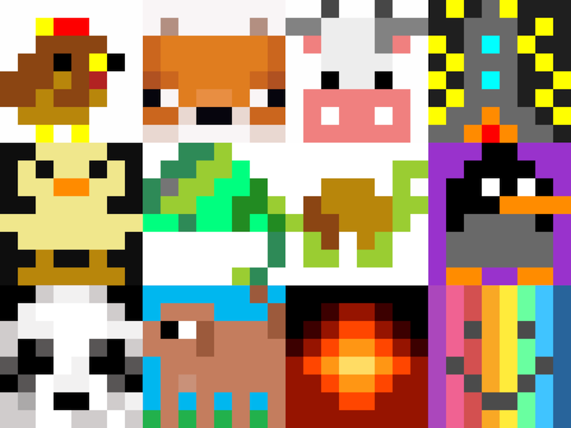 A selection of colourful pixel art images created by Mission Zero participants.