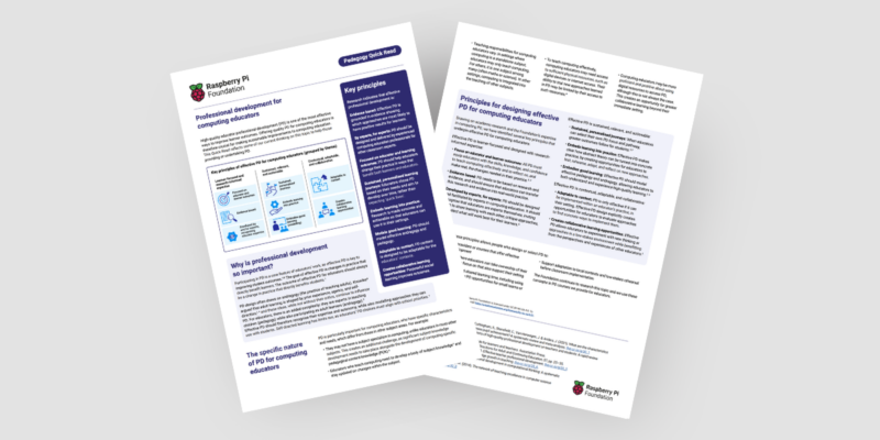 Image displaying the Professional Development Pedagogy Quick Read, from the Raspberry Pi Foundation.