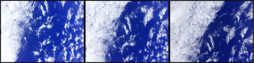 Photos of the ocean with varying range of blue brightness.