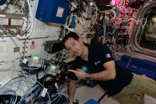 An astronaut inside the International Space Station.
