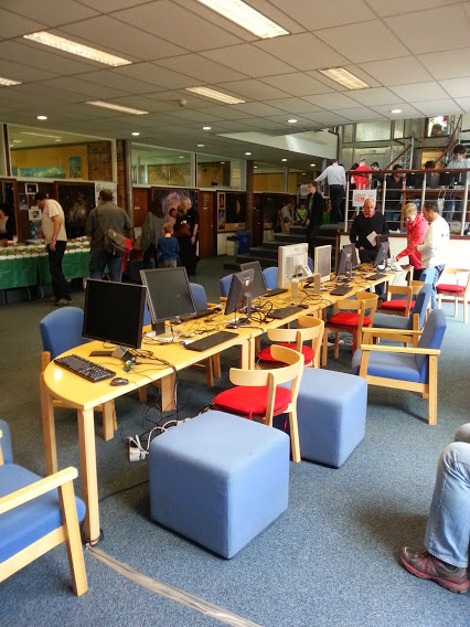 Foyer workshop area (foreground), Marketplace (left) and Show and Tell mezzanine (top right)