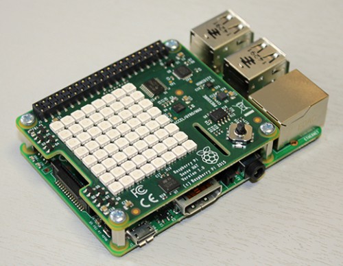 A Raspberry Pi wearing a Sense HAT