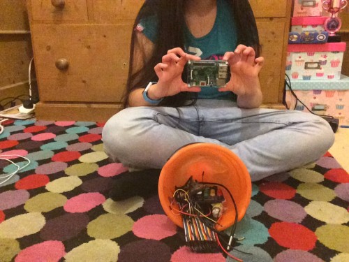 An appropriately headless Yasmin Bey with the raw ingredients of her Halloween project; we expect the Pi will end up headless as well