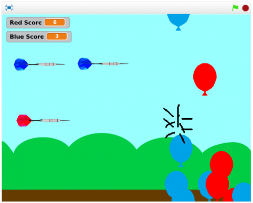 A screenshot of Hannah's balloon-popping game in action