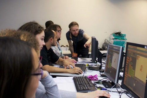 Young people at a Scratch workshop with Raspberry Pi at MozFest 2015