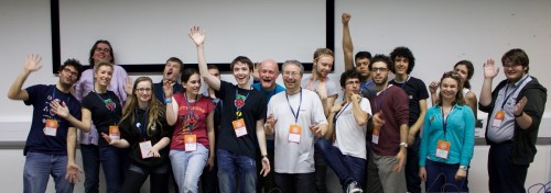 Raspberry Pi community volunteers pose at MozFest
