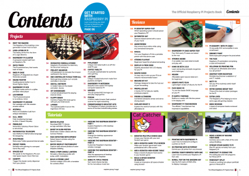 A picture of the contents spread of the Official Raspberry Pi Projects book