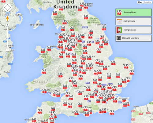 Map of CAS hubs in England and Wales