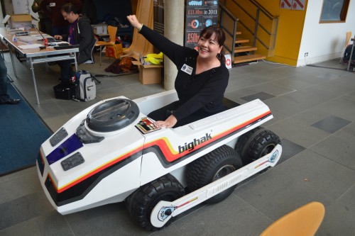 This is the kind of thing you see at Pi Wars: Liz commandeers a gigantic Big Trak.