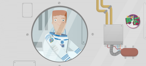 Tim on ISS w Astro Pi mission patch