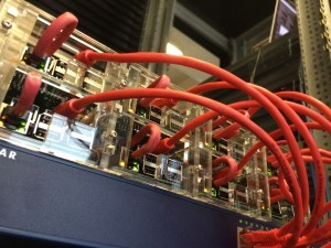 A mini rack of Raspberry Pi 3s