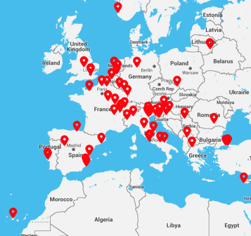 Map showing European Maker Week events in countries across Europe