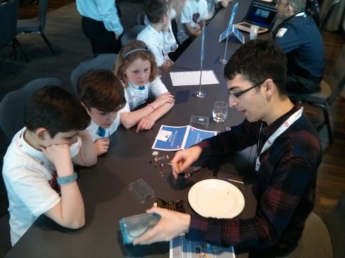 Tom Hartley speaking to kids
