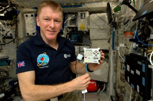 British ESA Astronaut Tim Peake with an Astro Pi unit on the International Space Station