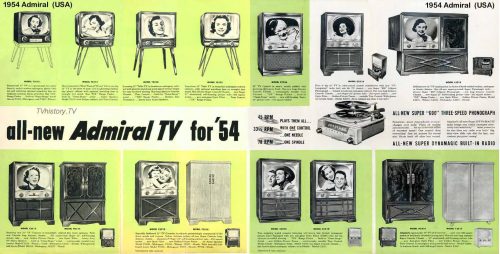 1954 brochure advert for Admiral TV sets